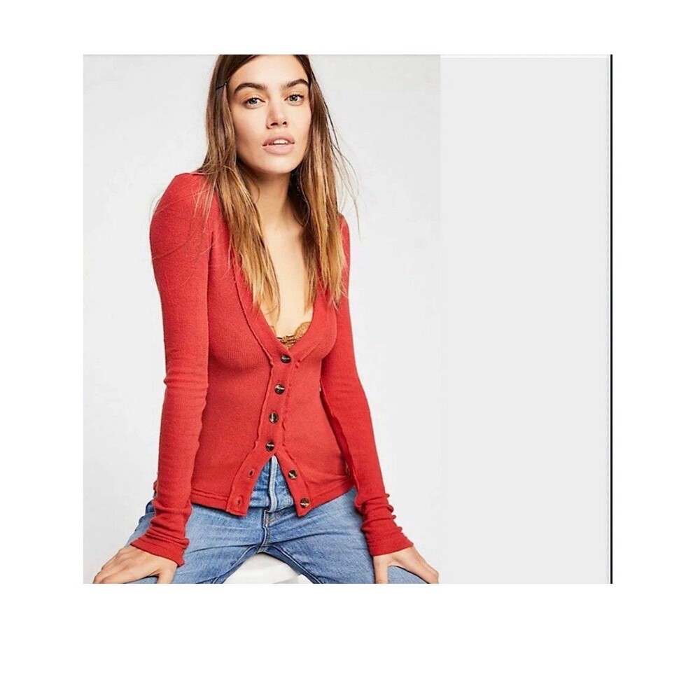 We The Free Call Me Cardi Fitted Button Down Cardigan Sz M Red